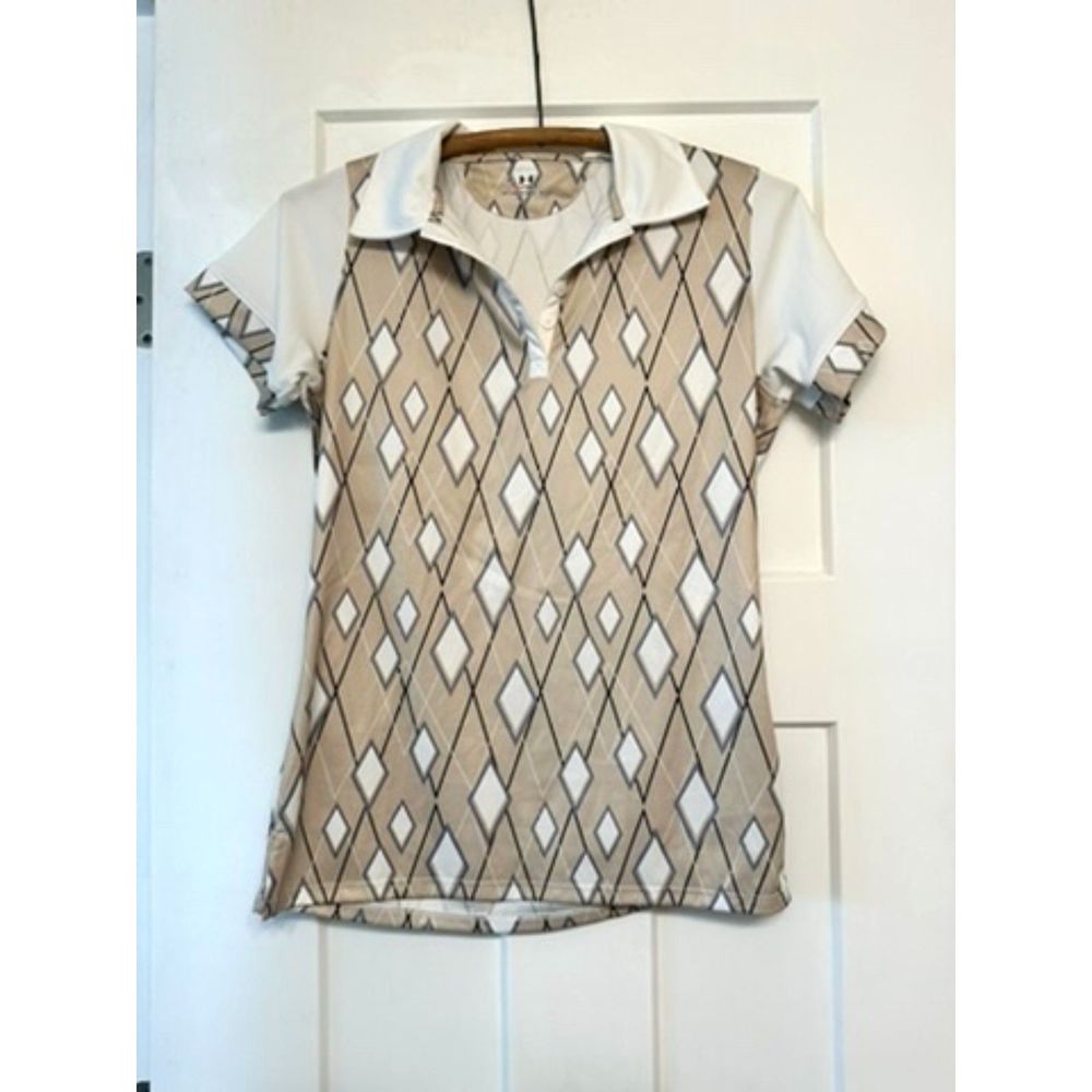 Under Armour Women's Golf Polo Size Medium White Gold Diamond Pattern Logo